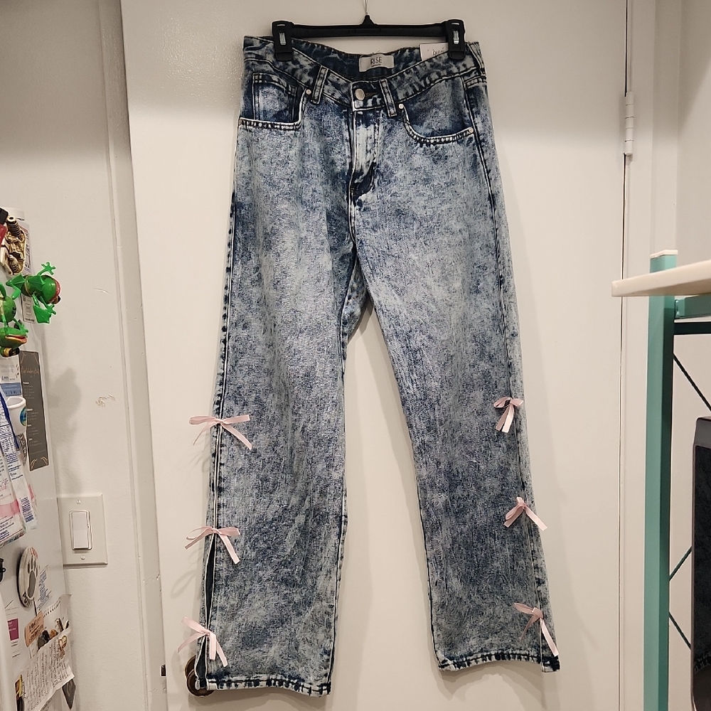 Women's Blue Jeans with Pink Accents